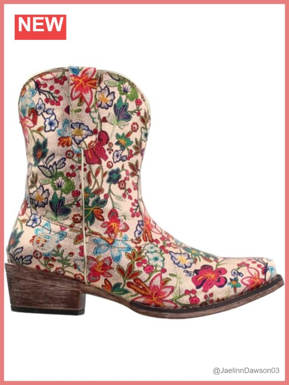 Faux Leather Floral Metallic Snip Toe Ankle Boots Low Heel Women Casual